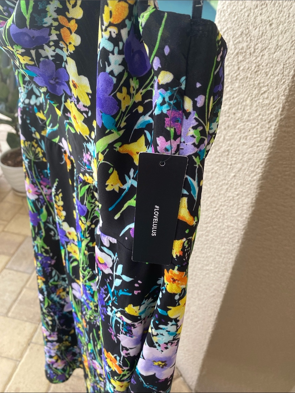 Lulu's Black Floral Midi Dress with Yellow & Purple Blooms - Picture 4 of 8